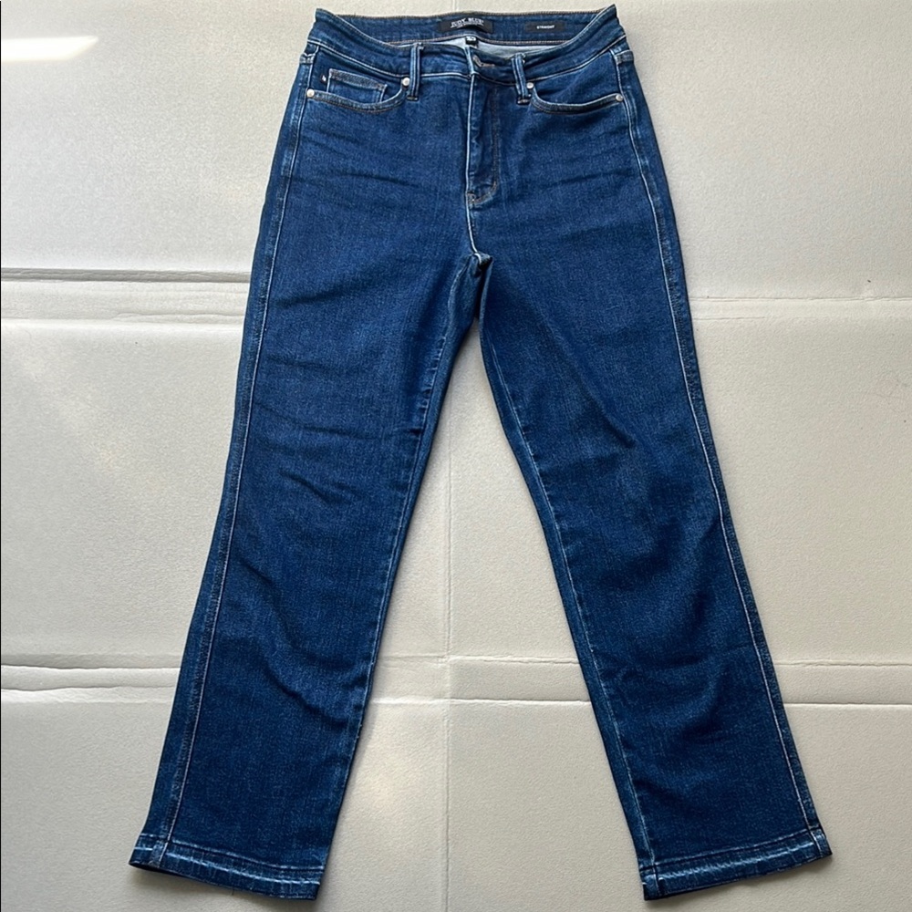 Judy Blue McKenzie High Rise Tummy Control Straight Leg Blue Jeans Extended Hem